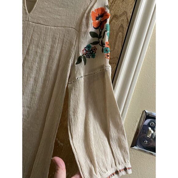 Gibson Latimer Sheer Ivory Womens S Boho Floral Embroidered Blouse Colorful - Picture 15 of 15